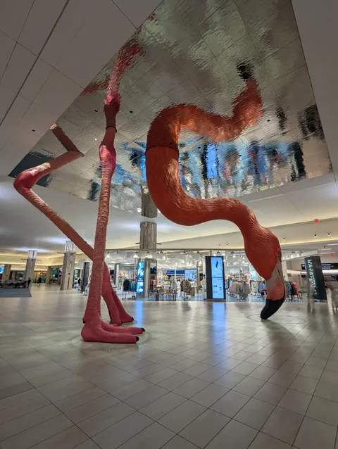 A large flamingo sculpture at the Tampa airport 