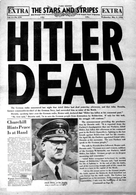 April 30, 1945, Hitler, who did not want to die like Mussolini, committed suicide. His body was burned by soldiers. There was one week left for the war to end in Europe...