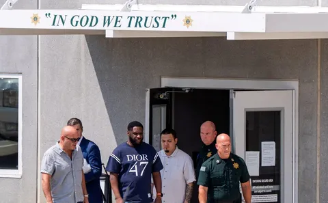 Kilmar Abrego Garcia walks after he has been released from the Putnam County Jail on Aug. 22, 2025.