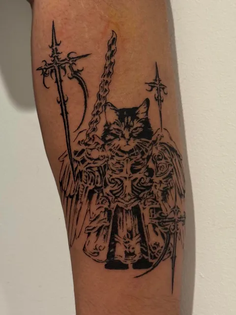 First Tattoo. My cat, Raine, as a knight. Knight Raine.