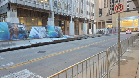 Concrete barricades knocked over by 70mph winds last night