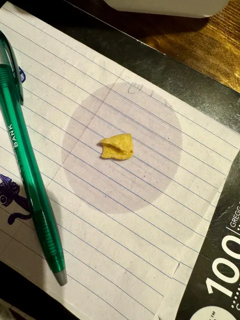 The amount of oil that came out of this corn chip overnight.