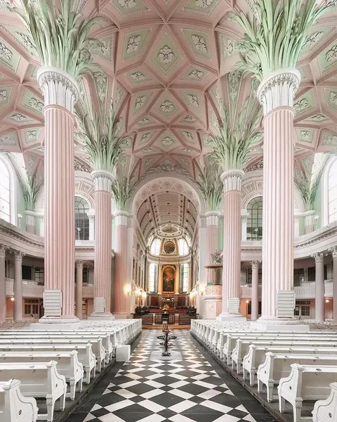 The extraordinary palm-leaf ceiling of Nikolai Church in Leipzig, Germany, created in 1797.