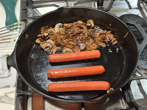 [homemade] mushroom, onion and swiss dogs