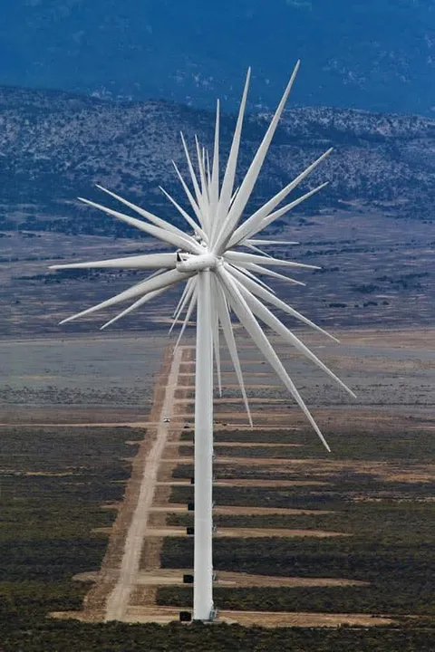 Wind turbines in a line.