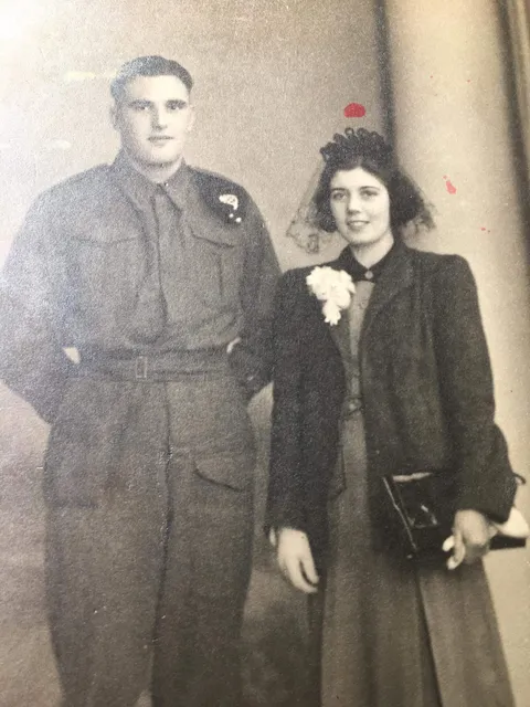 My great-granda Les Statham and great-granny Maisie Statham on their wedding day in 1943