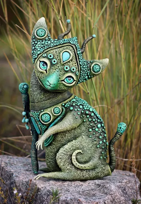 Ilyori, the one who awakens the forest at dawn, Maryana Kopylova (Me), polymer clay, paperclay, acrylic paints, glass, 2015