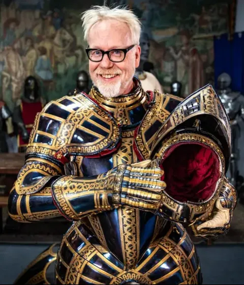 Replica of 16th Century suit of armour created by Chris Gilman of Global Effects Inc, worn here by Adam Savage of Mythbusters fame. This intricate project took 20 years to complete