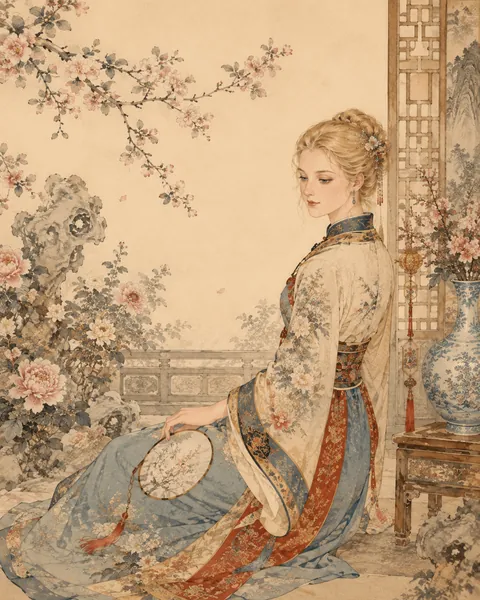 I asked ChatGPT to make images for me with a 100% Gongbi style, but with women with totally European features.