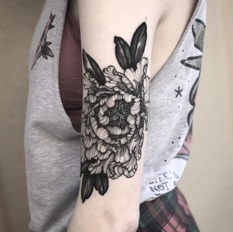 My blackwork peony done by Lexy Mosh at High Noon Tattoo (Phx, AZ)