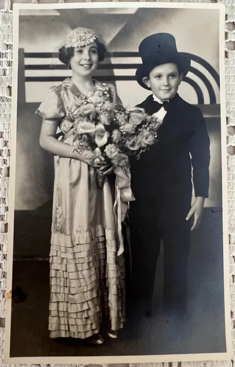 My grandfather and great-aunt at their uncle’s wedding, 1936