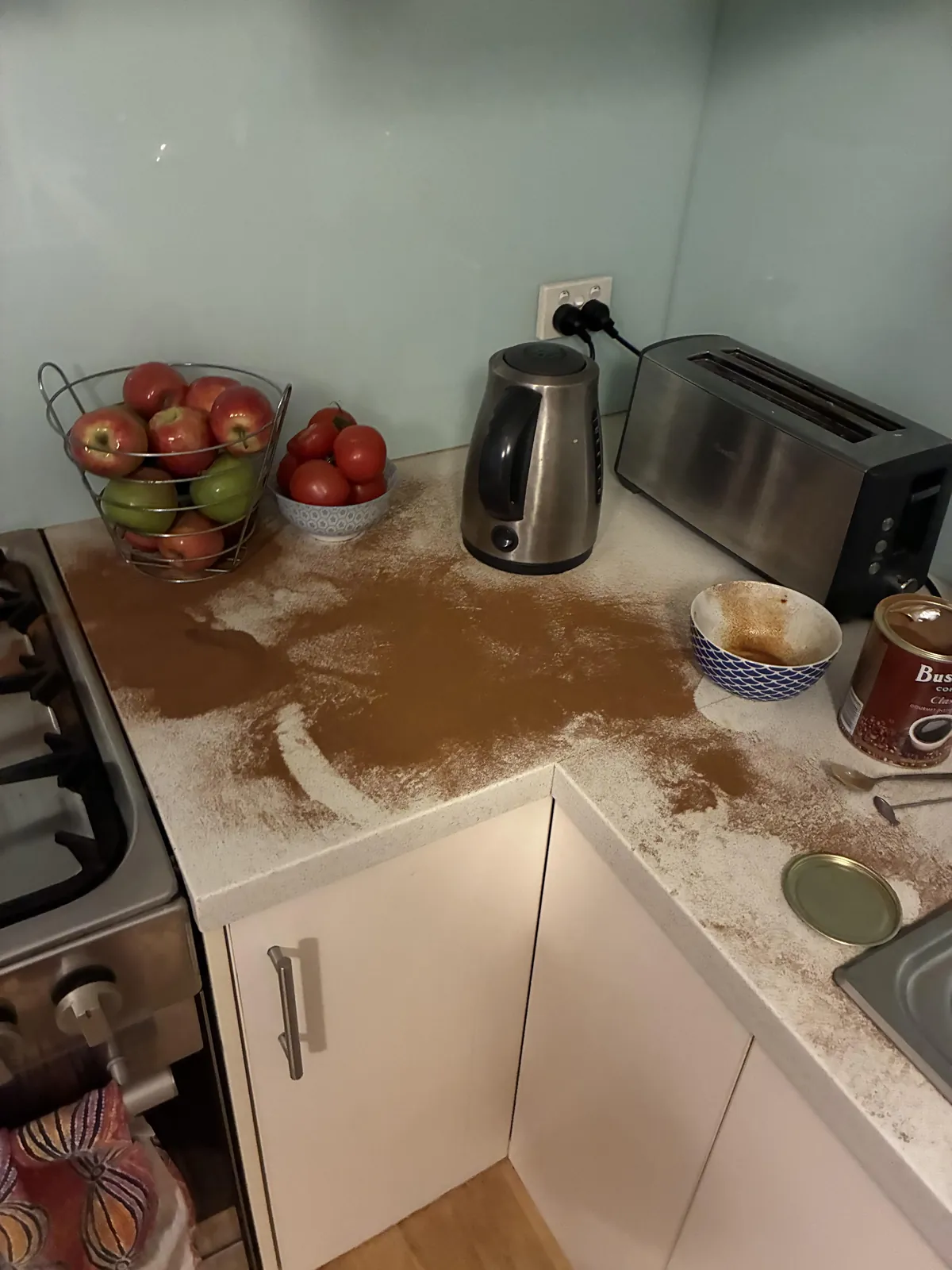 5:30 am, half asleep and dropped the instant coffee powder tin 🫠