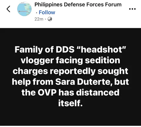 Family of DDS "headshot" vlogger facing sedition charges reportedly sought help from Sara Duterte, but the OVP has distance itself.