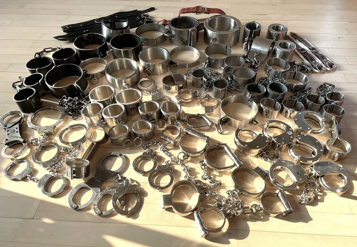 A little handcuff pics ... and a picture of my little collection of metal restraints (only used for selfbondage - I just ... like to choices)