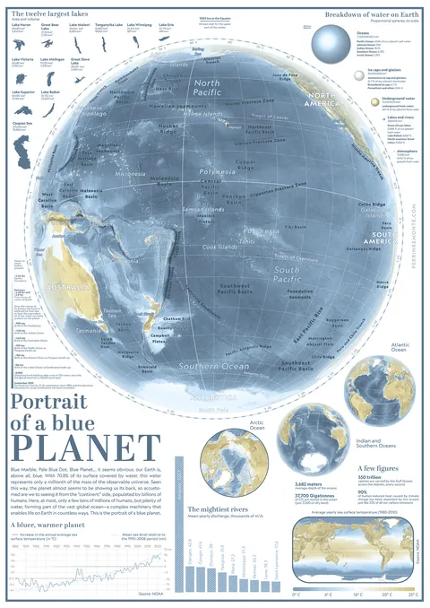 I spent a few days making that map, hope you like it – "Portrait of a blue planet" [OC]