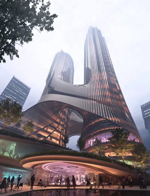 Zaha Hadid Architects design column-free twin skyscrapers in Shenzhen, China [building]