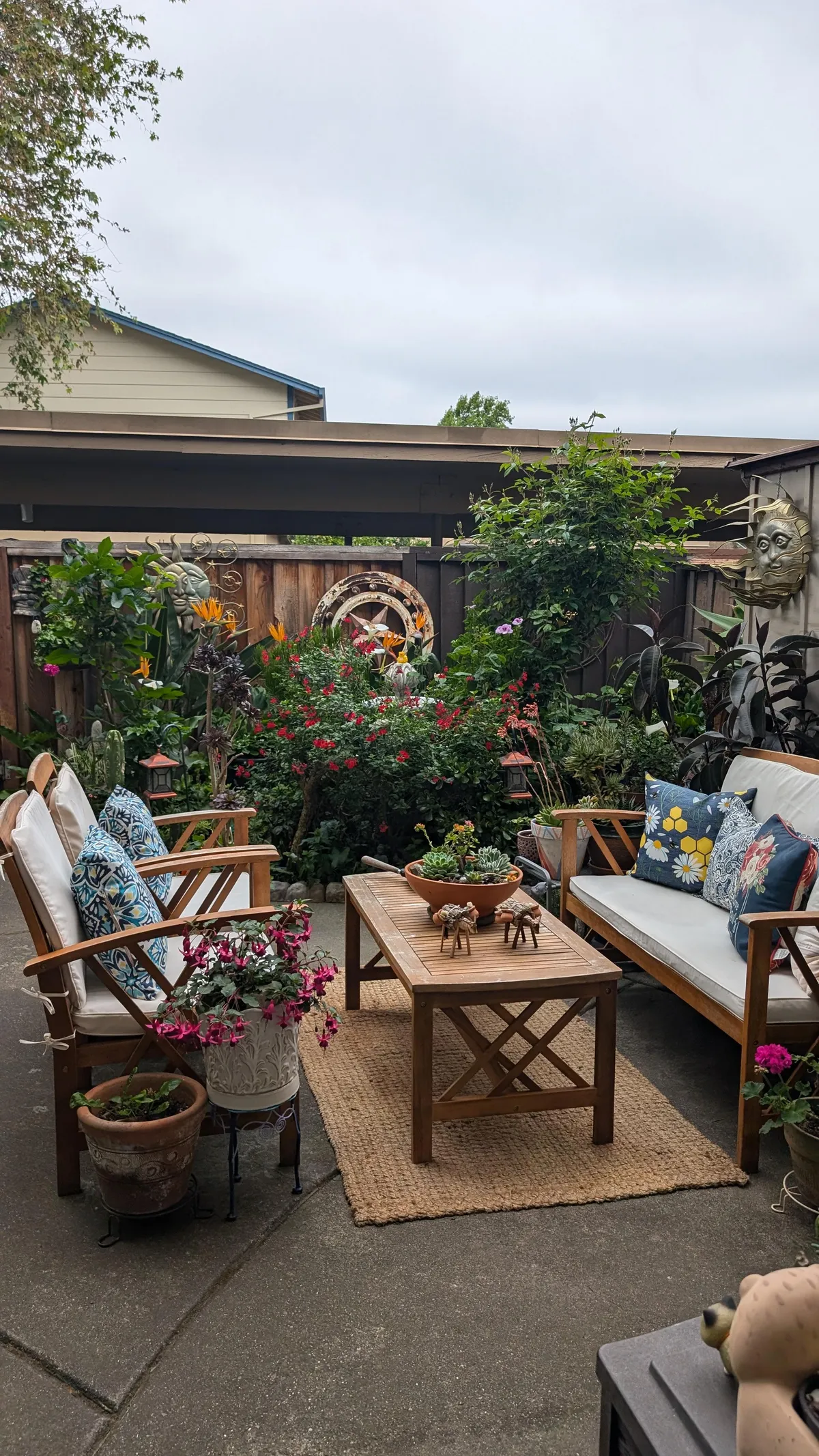 It's not a lot of back patio space, but my mom's garden is so densely packed.