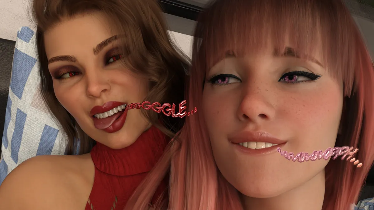 TakeOverTember Day 28: Slime Possession (Comic: House Guest) - The red slime is having a VERY productive day! Not only giving birth to a pink offspring, but snatching this family and being able to swap around whenever it wants!