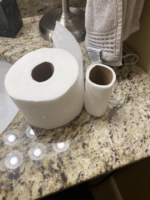 Brought my sister 2 rolls of toilet paper and this is what was left after one bathroom use