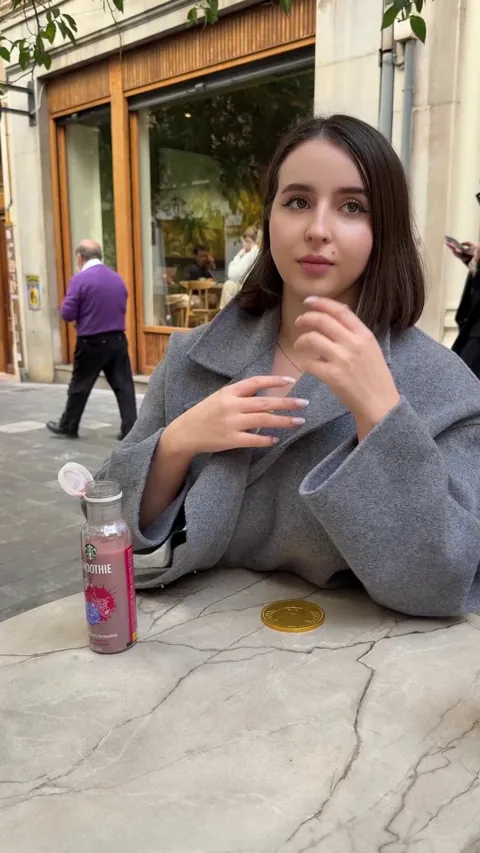 Hot brunette in the cafe