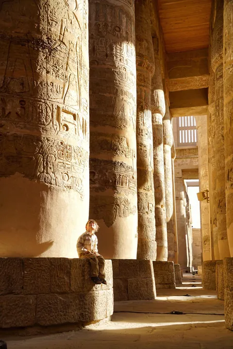The 3,200 year old Hypostyle Hall of the Karnak Temple in Egypt, with 134 massive columns covered in hieroglyphics.