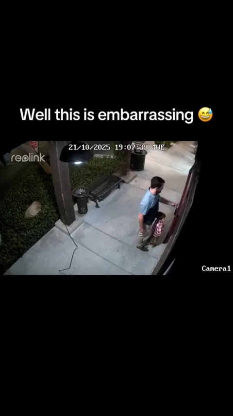 Father and young son stand guard after discovering unlocked candy shop in Riverside.