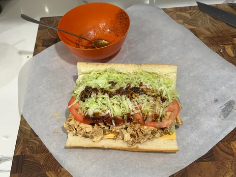 [homemade] nashville hot chicken salad sandwich. kinda.