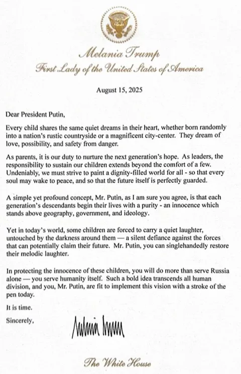 First Lady's letter to Putin before the summit