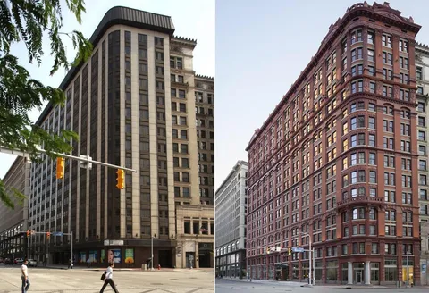 Reconstruction of the ornamental terra-cotta facade of The Schofield Building (1902) in Cleveland, America. After being modernised in the 1960s, the building's original appearance has been restored [building]