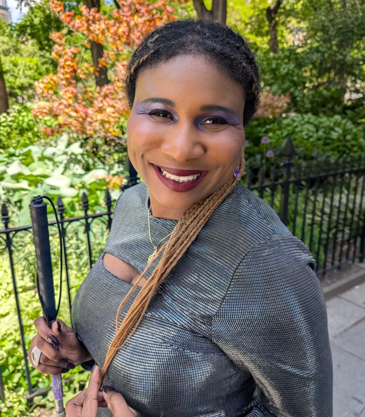 My SO is blind and I do her makeup, purple for purple's sake! Big and bold for an event, but I think I need to get the eyebrows bolder to match