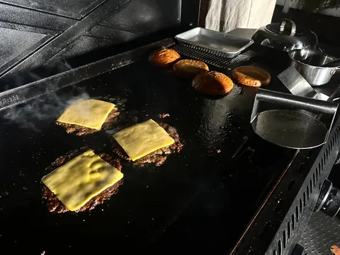 [Homemade] smash burgers with chicken-fried bacon
