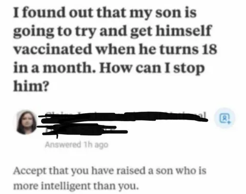 This anti vaxxer trying to stop her son from getting vaccinations himself