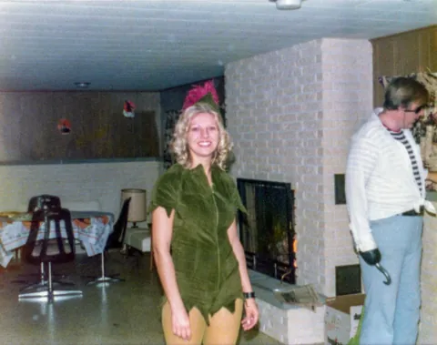 My parents at a Halloween party in 1974. My mom is dressed as Peter Pan and my dad, who can be seen in the last photo, is supposed to be Captain Hook.