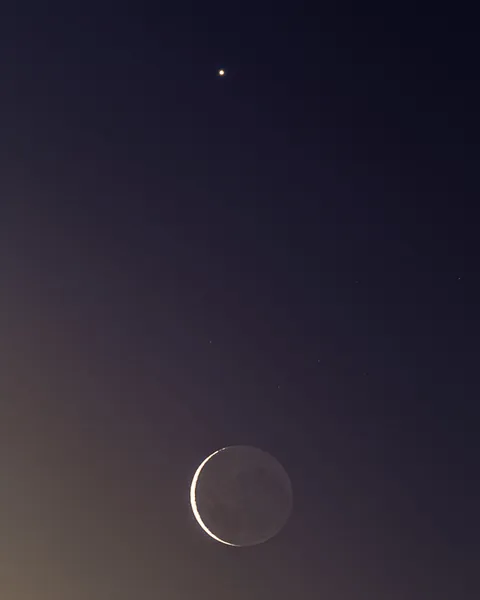 Moon at 3% illumination with Earthshine &amp; Venus