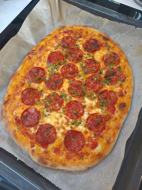 [Homemade] Pizza with kulen, spring onions