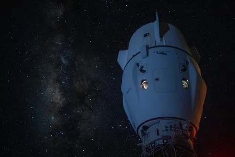 Peering out into the cosmos from Dragon perched on top of the ISS.