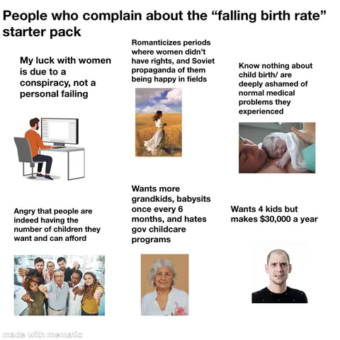 People who complain about the falling birth rate starter pack