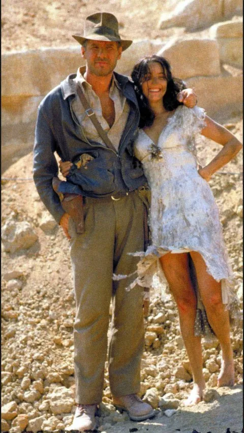 Harrison Ford and Karen Allen on the set of Raiders of The Lost Ark, 1981