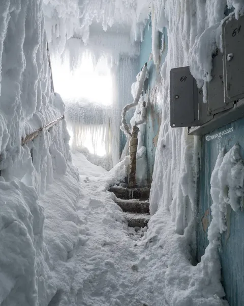 🔥Photographer Maria Passer captured the ice-covered abandoned buildings of Vorkuta, in Russia’s Komi Republic, where winter temperatures drop as low as -58°F. As residents leave the dying coal-mining city, snow and ice completely encrust former living rooms, offices, and bedrooms