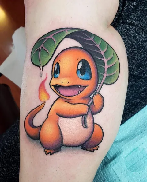 Charmander after the storm. Designed and tattooed by Laura at Counterspell Tattoo in Rochester, NY.