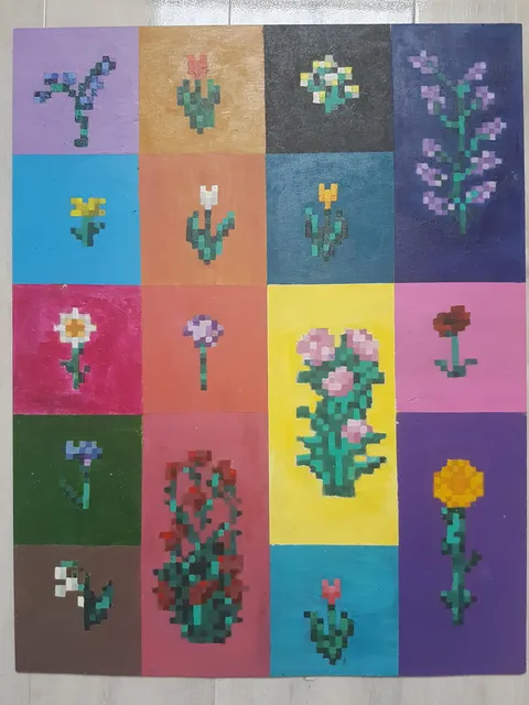 So apparently my 12 year old sister got bored and decided to paint all the flowers from Minecraft, whatcha guys think? :D