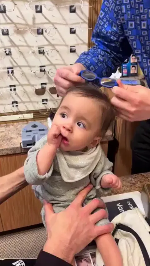 Baby gets his first glasses and sees clear for the first time!