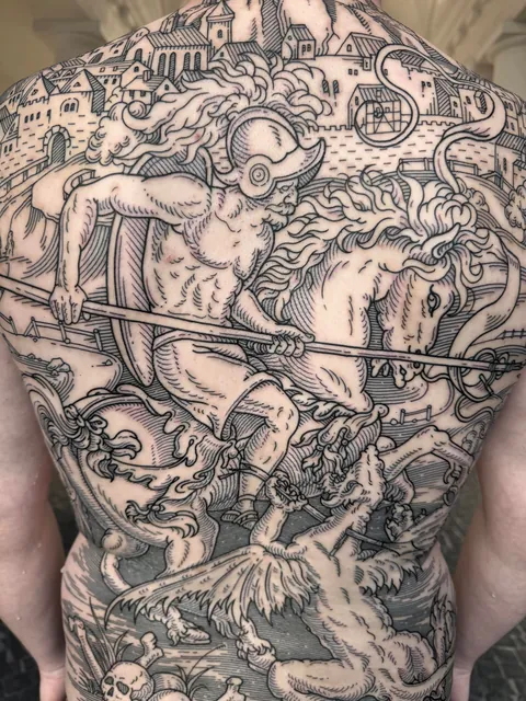 Back piece made by me (Ivan Zagusta) at Zaraza tattoo shop in Warsaw, Pl.