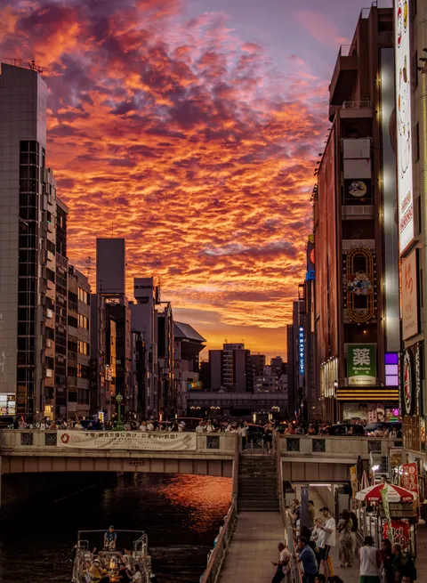ITAP of a sunset in Dotonbori, Osaka