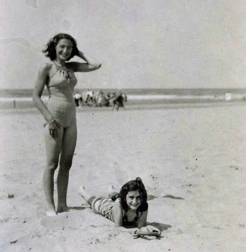 A Photograph of Anne Frank with her sister Margot at the Beach In Zandvoort, Netherlands, In 1940