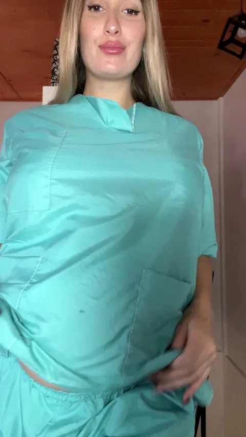 Reveal of my pregnant in my scrubs