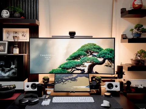 Warm-colored lighting pairs perfectly with bonsai.