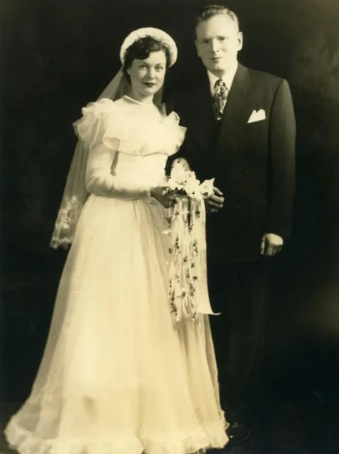 My Great-Aunt &amp; Uncle on their wedding day, circa 1948. She was a survivor of Auschwitz, and he served with the US Army in WWII.