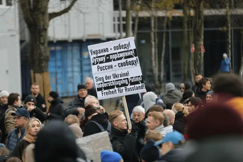 Photos from the Russian anti-war opposition march in Berlin today.