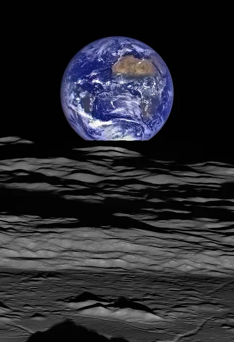 Earth rising over the moon’s horizon captured by the Lunar Reconnaissance Orbiter when the spacecraft was 83 miles (134 km) above the lunar surface. (Credit: NASA/Arizona State University)